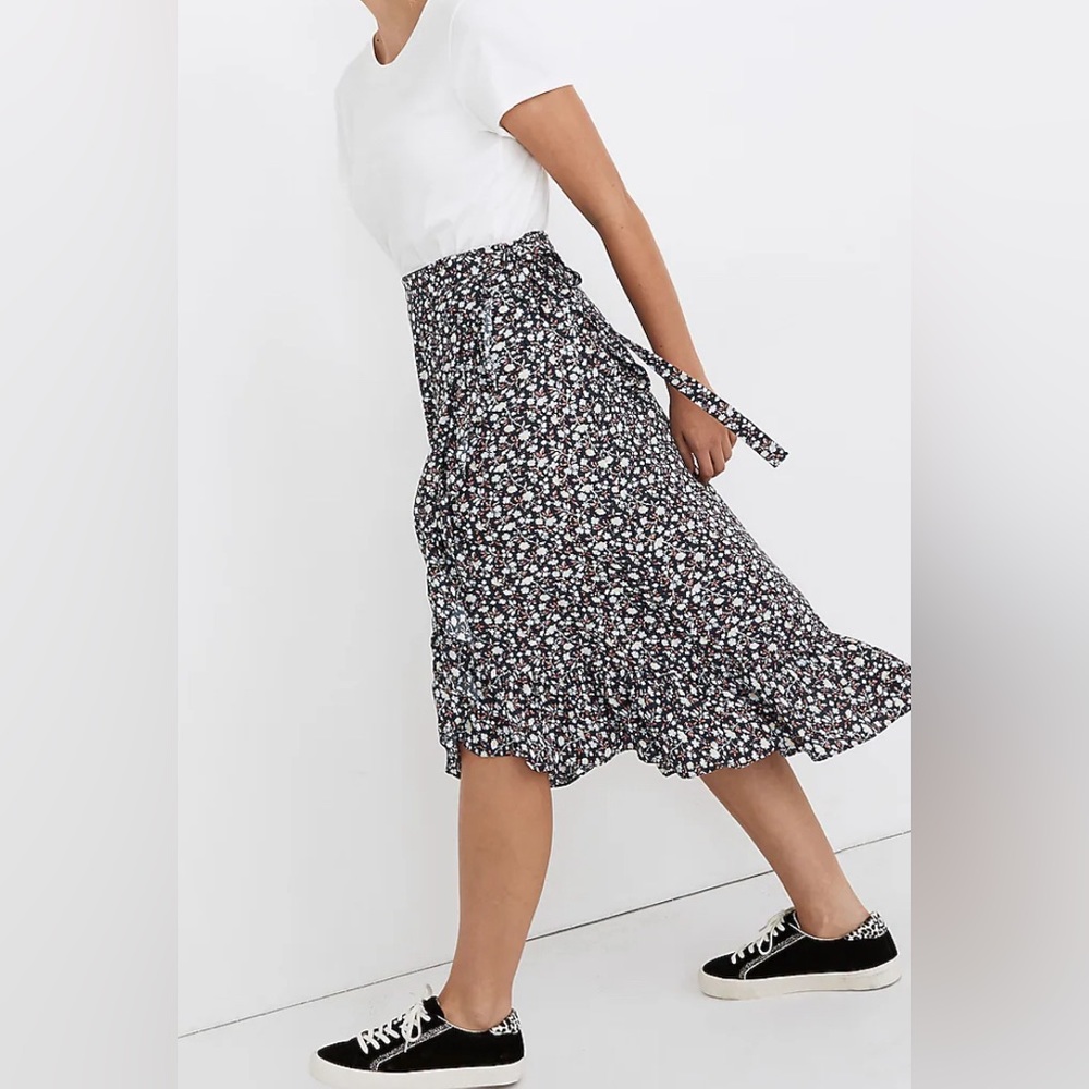 MADEWELL Ruffle-Edge Midi Wrap Skirt in Harvest Vine SZ/0 - Picture 5 of 12